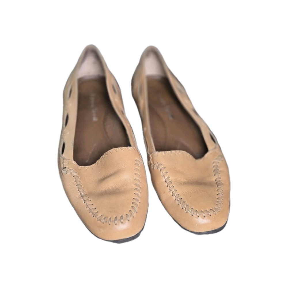 LAURA SCOTT ELDON Leather Moc Toe Slip‎ On Loafers  7.5M Tan Minimalist Office
